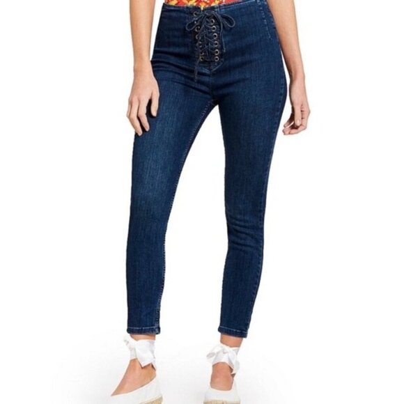 Free People Lace Skinny Jeans Retro 26 - Picture 2 of 10